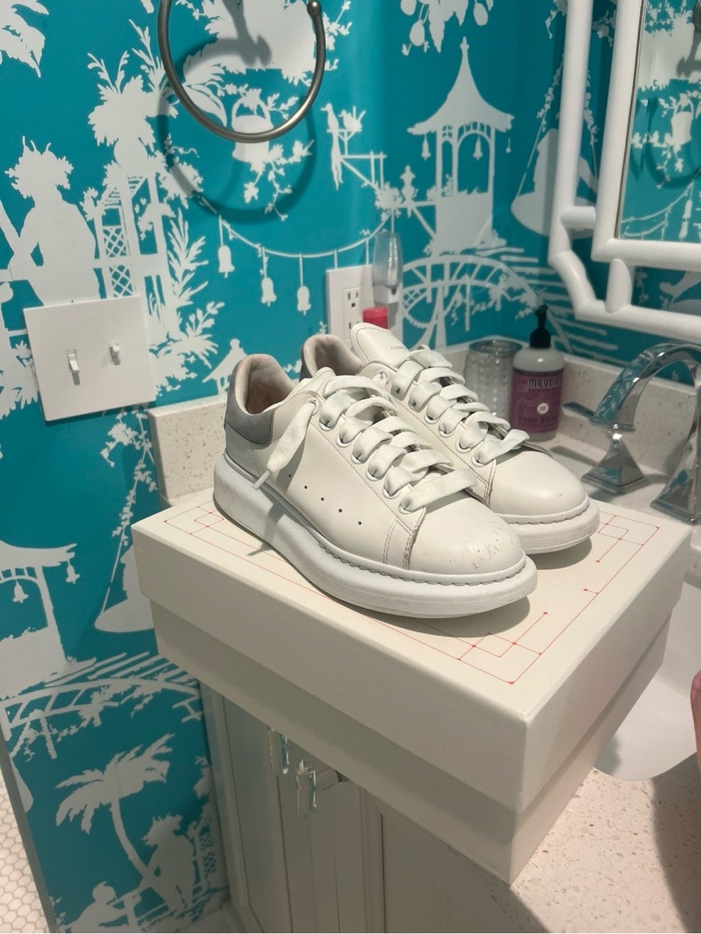 Alexander McQueen White Leather Oversized Sneakers with Gray Heel Tab